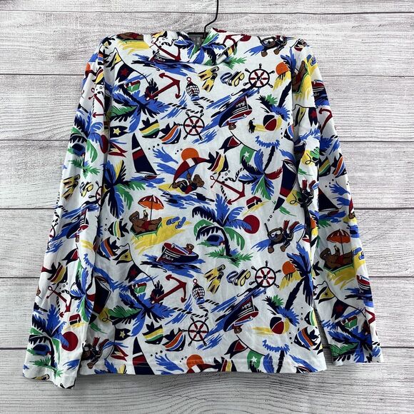 Polo Ralph Lauren Polo Shirt Bear Tropical Island Hoodie Long Sleeve Sz M 10-12 - Picture 1 of 8